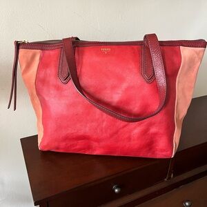 Fossil Two-Tone Red and Pink Tote